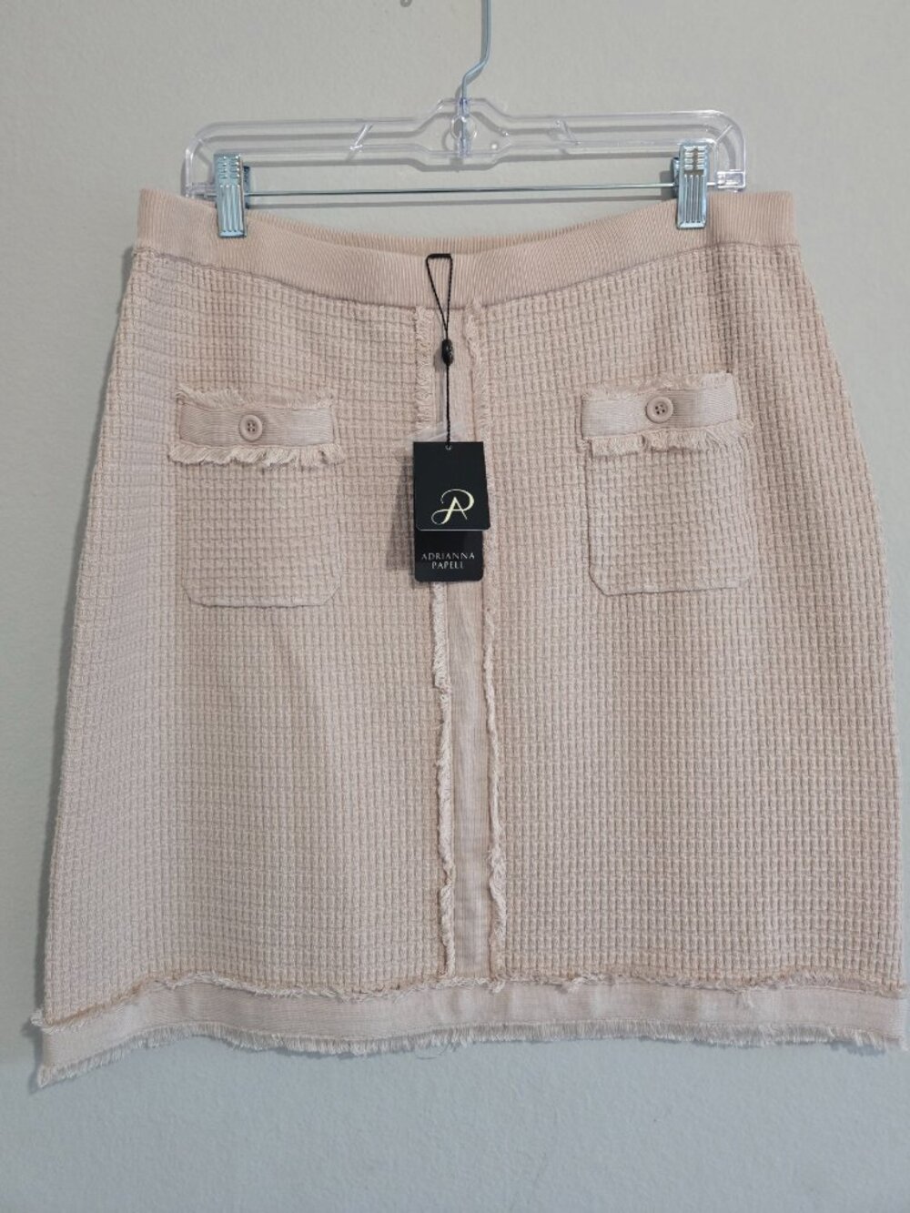 Adrianna Papell Fringe Trim Tweed Miniskirt Large